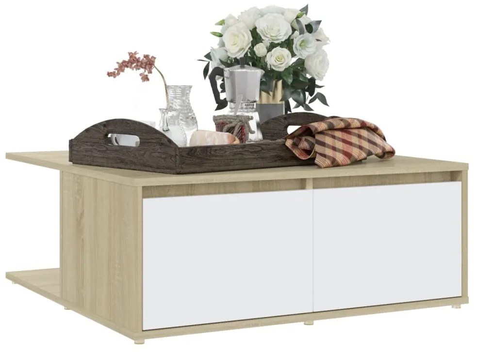 Mesa de centro derivados de madeira branco e carvalho sonoma