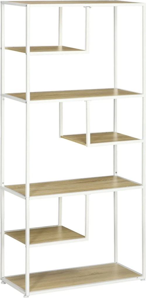 HOMCOM Estante de Armazenamento para Livros com Estrutura de Aço para Escritório Sala de Estar Estúdio 83x34x180cm Carvalho e Branco | Aosom Portugal