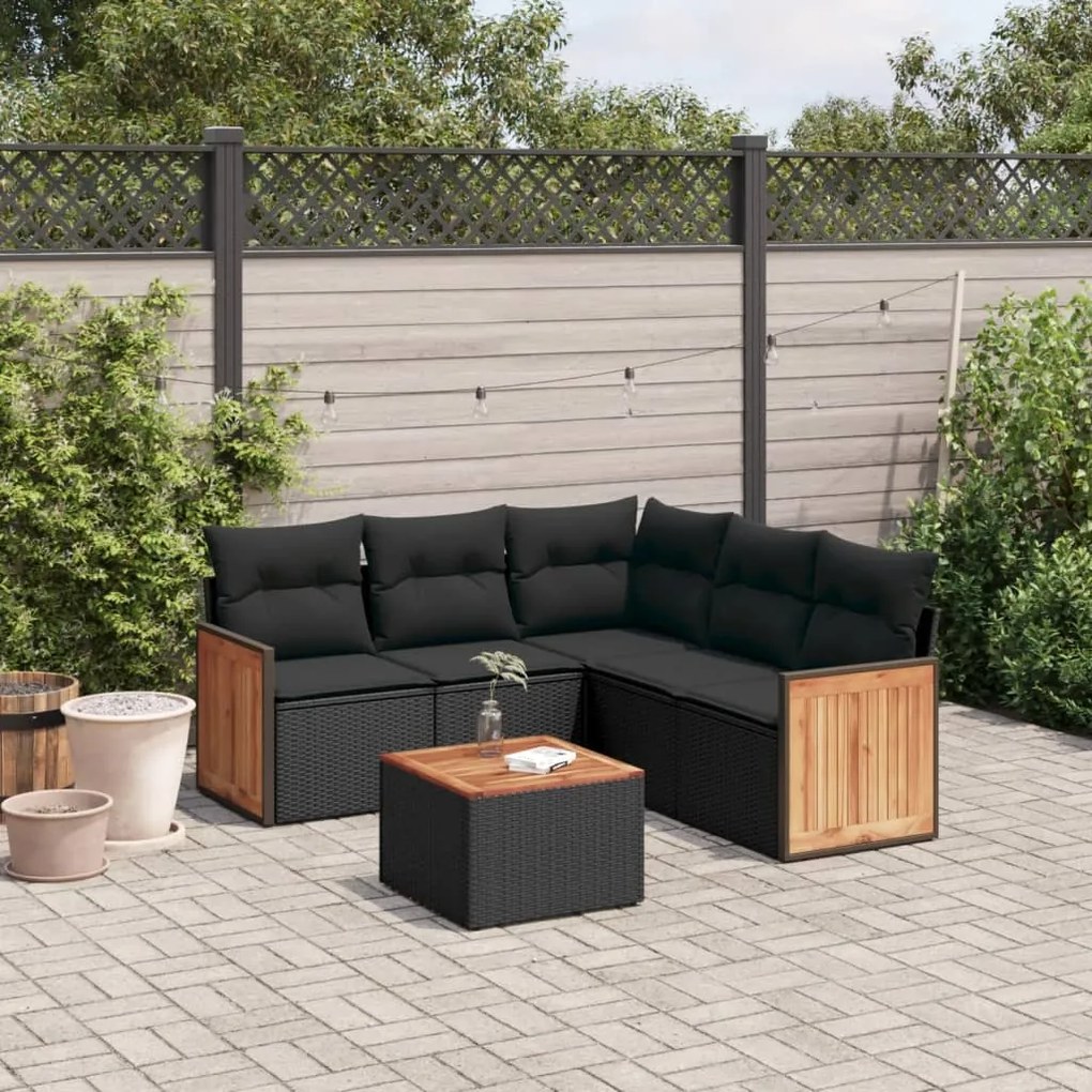 vidaXL 6 pcs conjunto sofás de jardim c/ almofadões vime PE preto