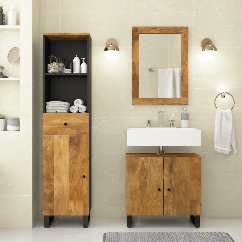 vidaXL 3 pcs conj. móveis p/ casa de banho madeira mangueira maciça
