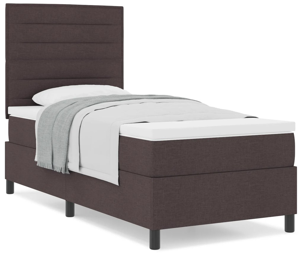 Cama Box com Colchão Castanho Escuro Solteiro Tecido