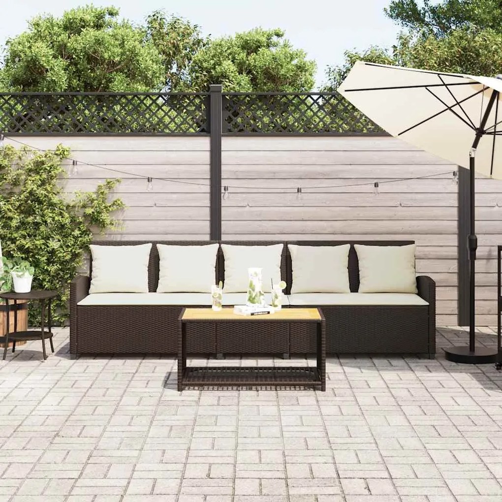 Sofá de jardim com almofadões 5 lugares vime PE castanho