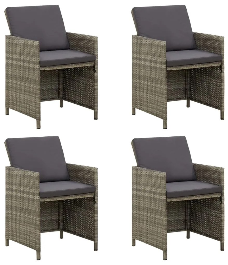 vidaXL Cadeiras de jardim c/ almofadões 4 pcs vime PE cinzento