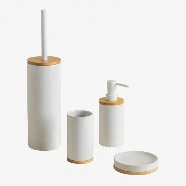 Conjunto De Banho Em Cerâmica E Bambu Elvan Branco - Sklum