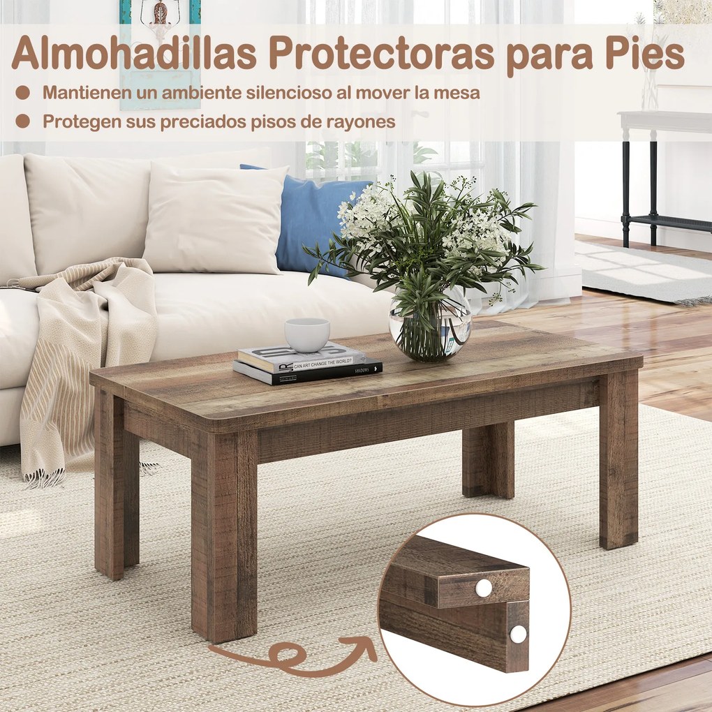 Mesa de Centro Retangular, 120 x 60 x 46 cm, Tampo com Textura Vintage, Castanho