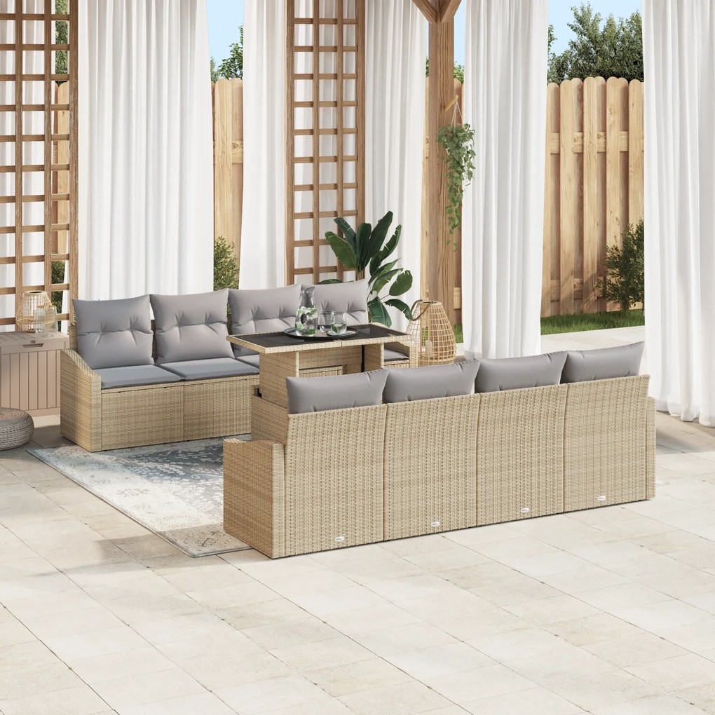 Conjunto de Sofá de Jardim 7 Peças com Almofadas Bege em Rattan