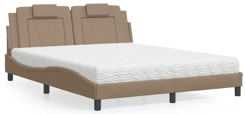 Cama com colchão 160x200 cm couro artificial cappuccino
