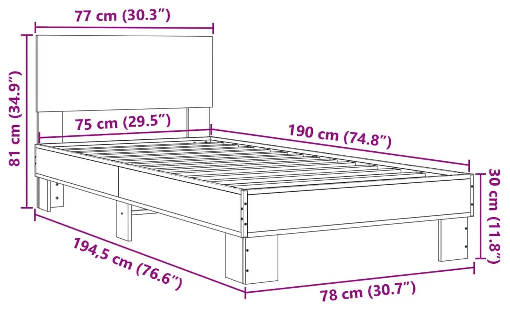 Estrutura de cama derivados de madeira e metal carvalho sonoma