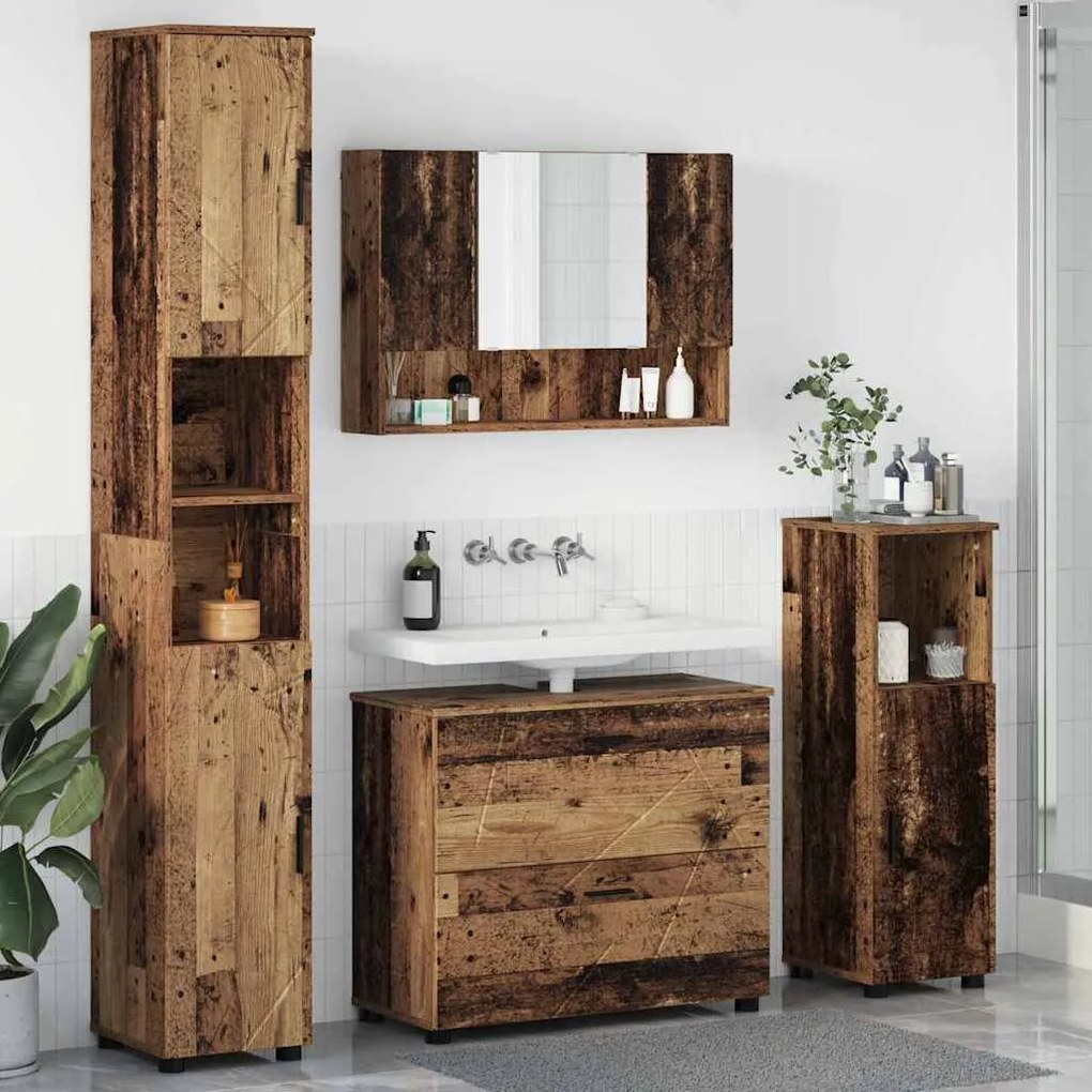vidaXL Conjunto de Móveis para Banheiro com porta 4 pcs Madeira antiga