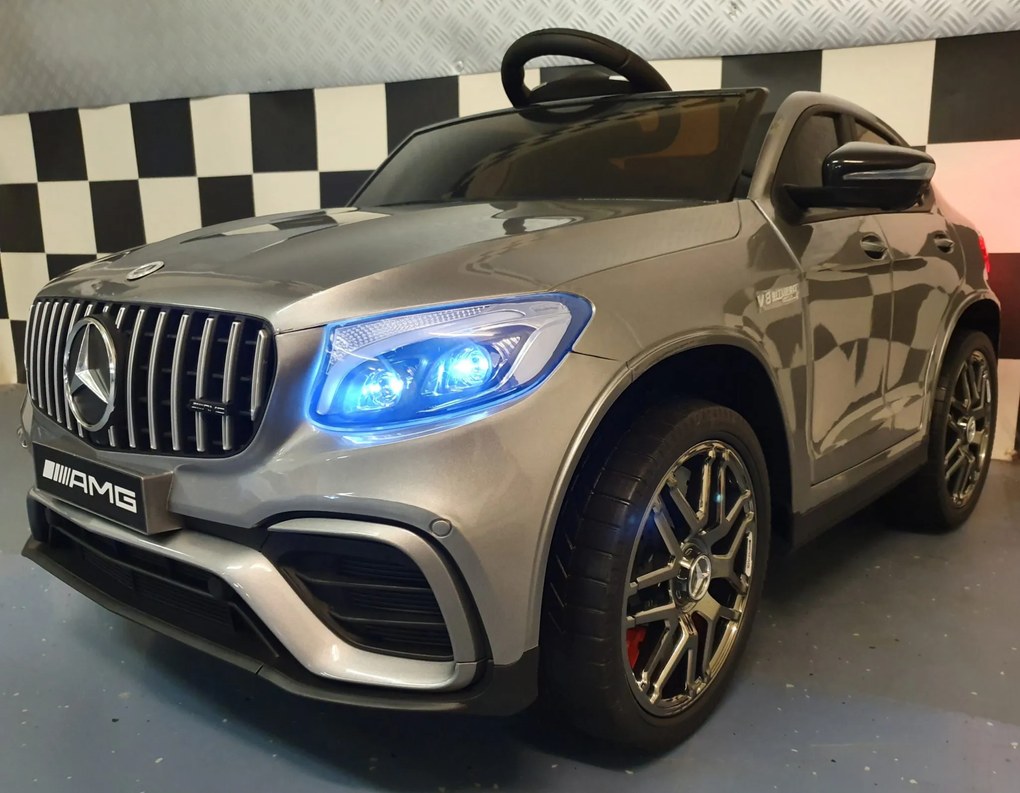 Carro elétrico infantil Mercedes GLC 12V, Pneus Borracha, Assento em pele, 1 pessoa cinzento metalico