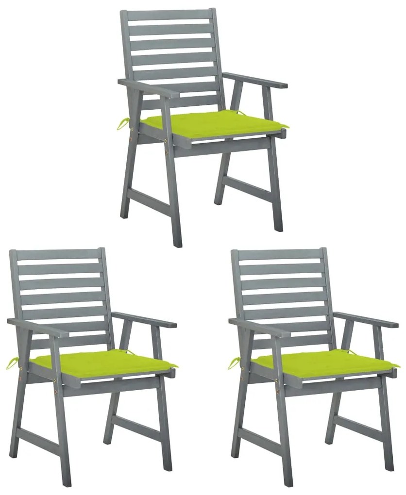 vidaXL Cadeiras de jantar p/ jardim 3 pcs c/ almofadões acácia maciça