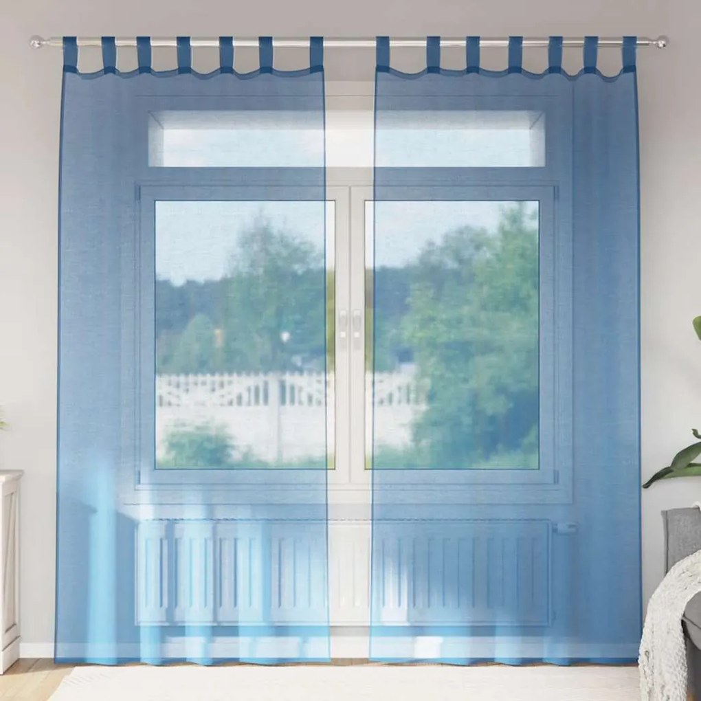 Cortinas de voile com bolsos para varão 2 pcs azul real