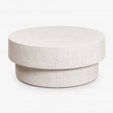 Mesa De Centro Redonda Para Jardim Em Cimento Selara Ø90 Cm & Branco - Sklum