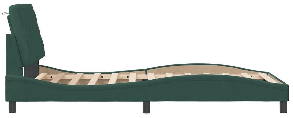 Estrutura de cama sem colchão 100x200 cm veludo verde-escuro