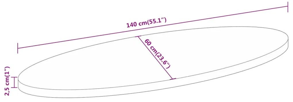 Tampo de mesa oval 140x60x2,5 cm madeira de mangueira maciça