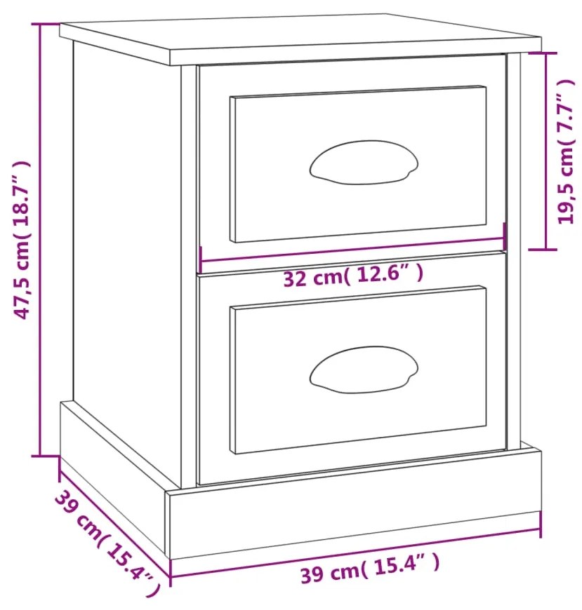 Mesa cabeceira 39x39x47,5cm derivados madeira branco brilhante