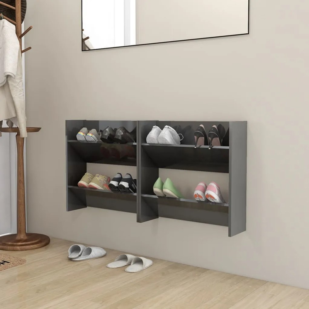 806739 vidaXL Sapateiras de parede 2pcs 60x18x60cm contrapl. cinza brilhante