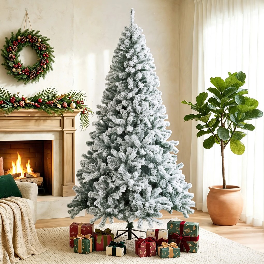 Árvore de Natal Nevada 180 cm com 650 Pontas em PVC Ignífugo Ramos Articulados Montagem Rápida Verde e Branco