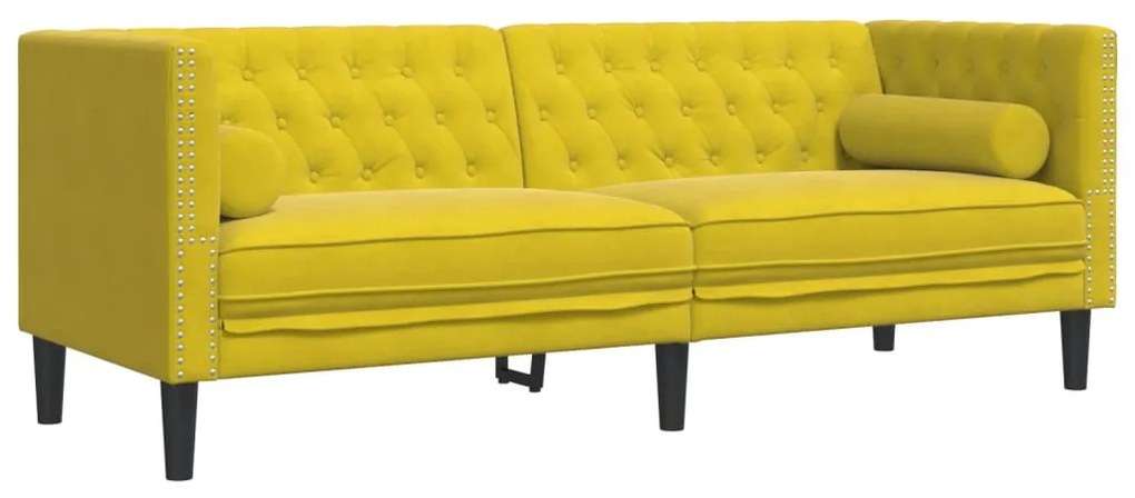 3 pcs conjunto de sofás chesterfield com rolos veludo amarelo