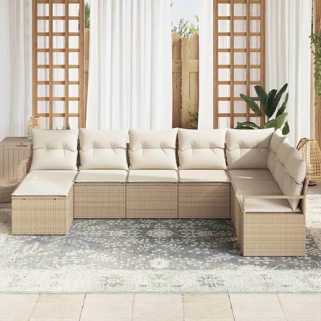 Conjunto de Sofá de Jardim de 8 Peças com Almofadas Bege em Rattan Pol
