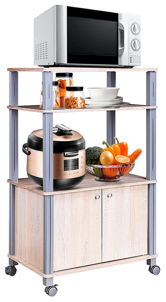 Prateleira Microondas Forno Carrinho Cozinha Armazenamento Organizador 60 x 40 x 98 cm Natural