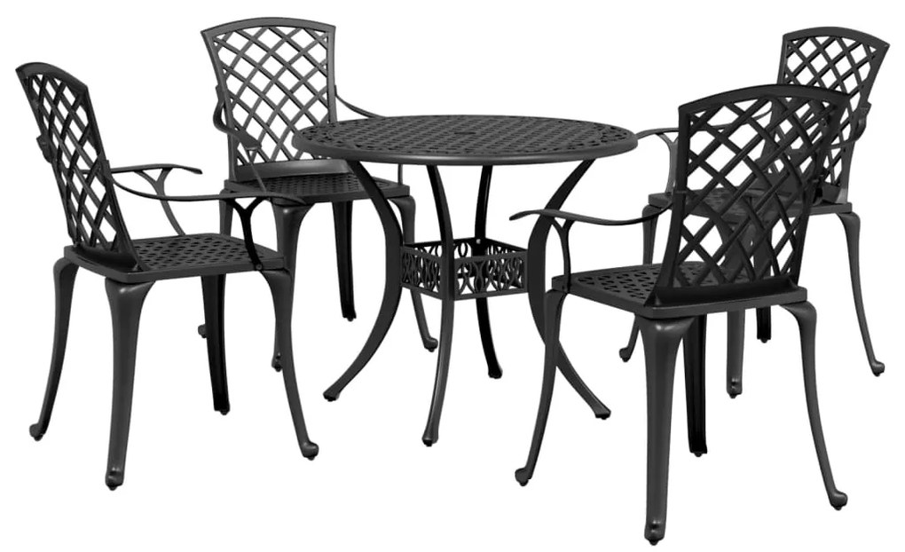 vidaXL 5 pcs conjunto de jantar para jardim alumínio fundido preto