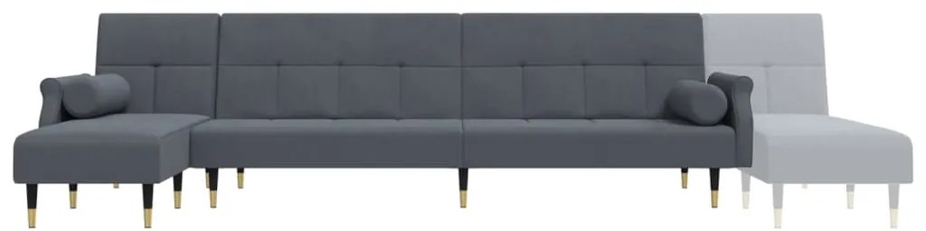 Sofá-cama em forma de L 271x140x70 cm veludo cinzento-escuro