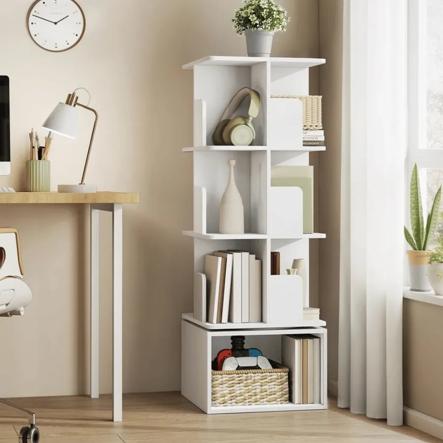 Estante 40 x 40 x 124,6 cm giratória 360° com compartimentos abertos e 4 níveis Coleção Custos Branca