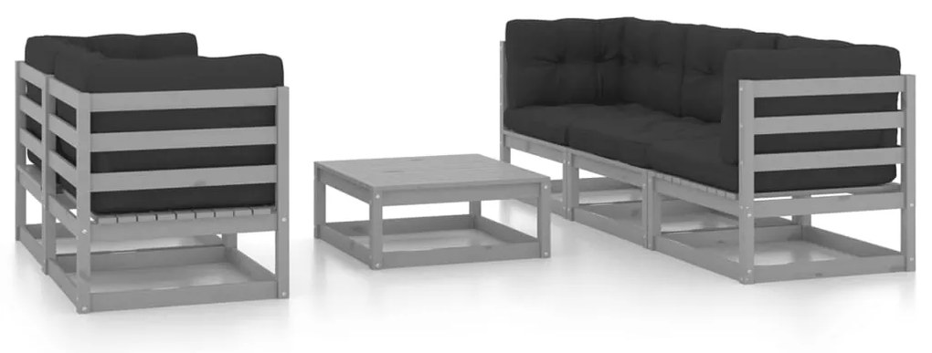 6 pcs conjunto lounge de jardim c/ almofadões pinho maciço