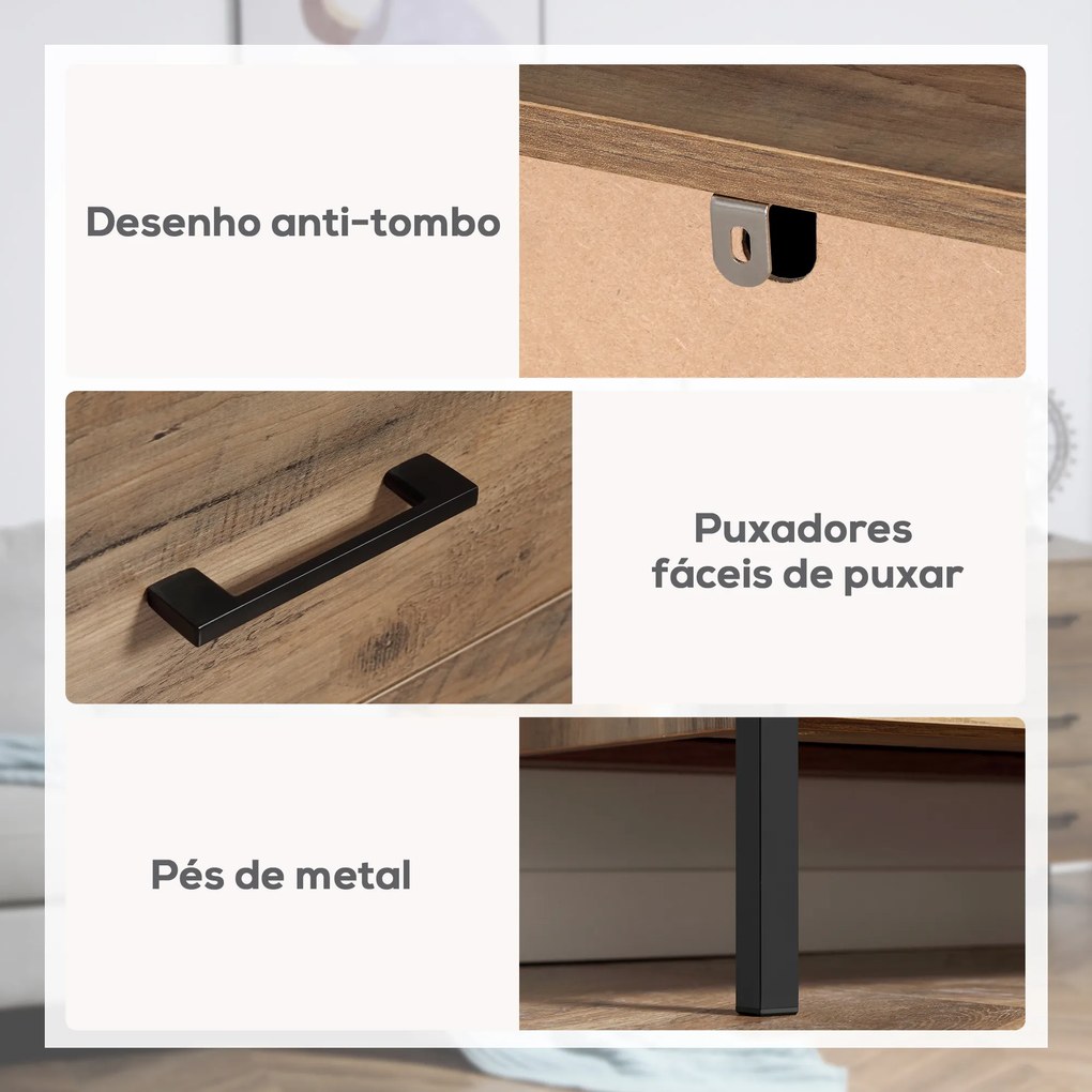 HOMCOM Cómoda com 4 Gavetas Cómoda de Madeira para Dormitório Móvel de Armazenamento Estilo Industrial para Escritório Dormitório Anti-Tombo 80x40x75cm Marrom e Preto
