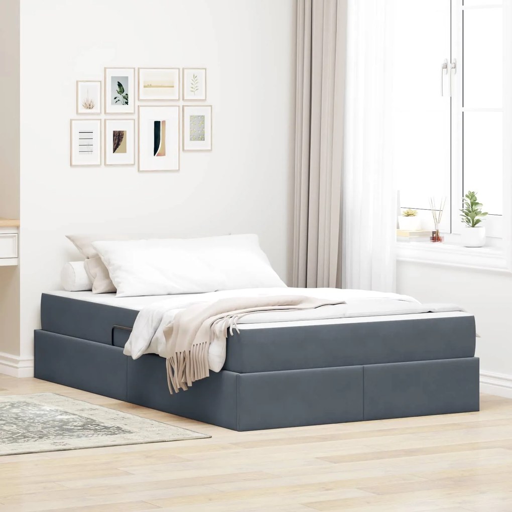 vidaXL Cama com arrumação e colchão Cinza Escuro 120 x 190 cm Veludo