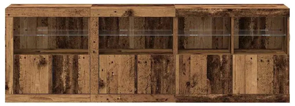 Aparador com Luzes LED Madeira Velha 202x37x67 cm Madeira Reabilitada