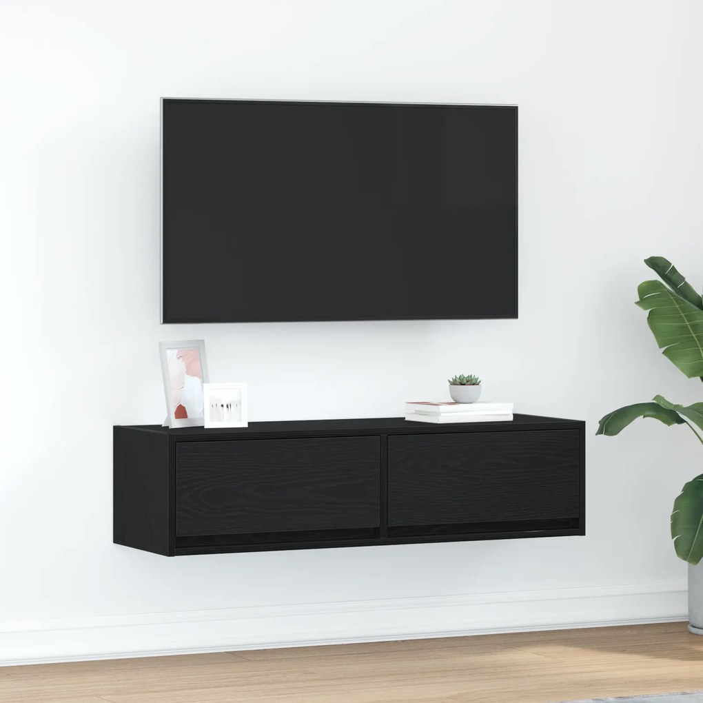 Armário de TV vidaXL Preto Carvalho 100x31x25,5 cm Madeira de engenharia
