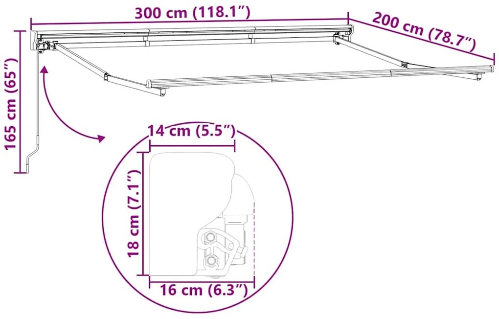 Toldo Manual Manual Branco 3 x 2 m Alumínio, Poliéster