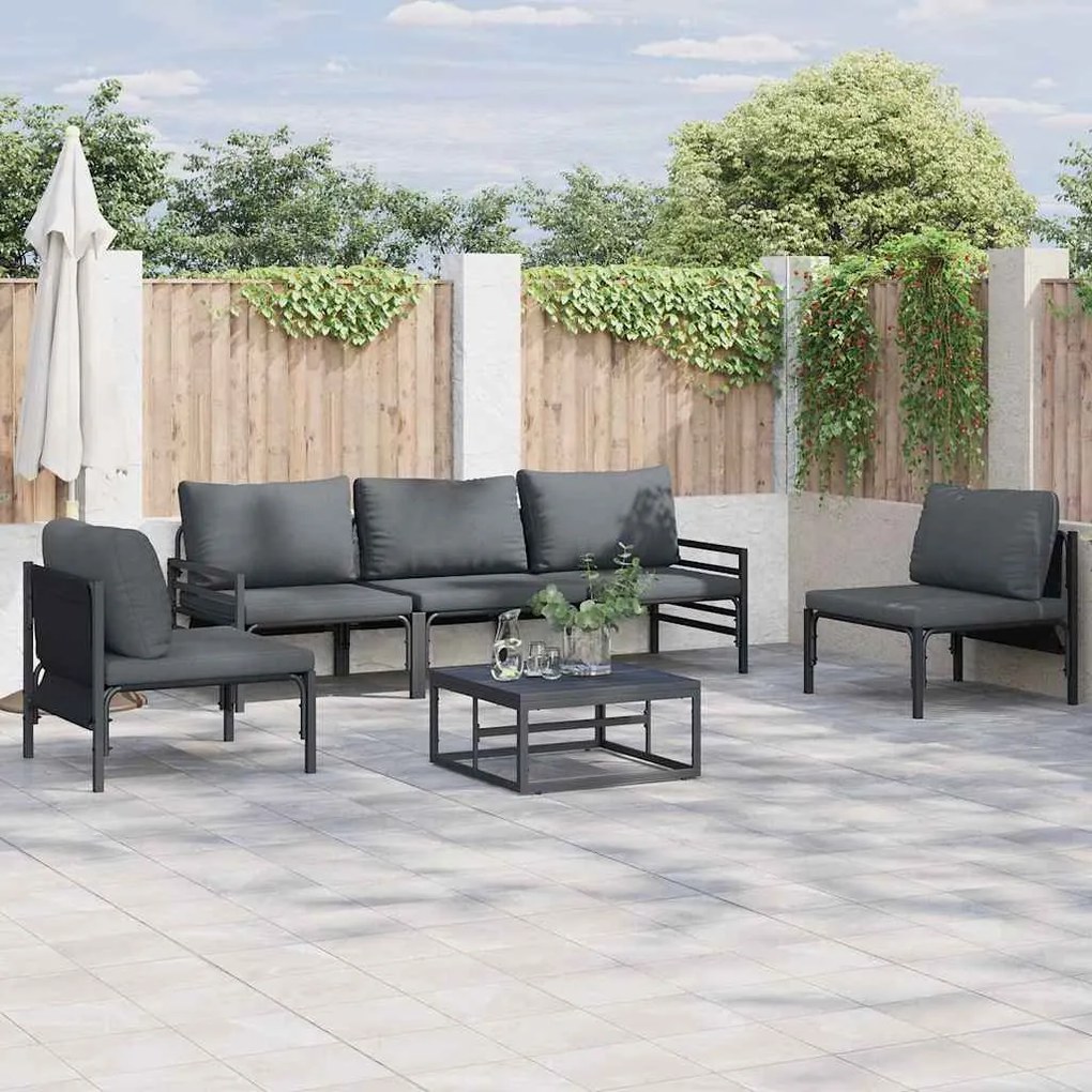 vidaXL Conjunto de Sofá de Jardim 6 pcs Cinzento-escuro Aço