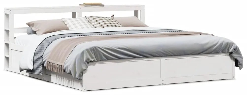 vidaXL Estrutura de cama com cabeceira 200x200 cm pinho maciço branco