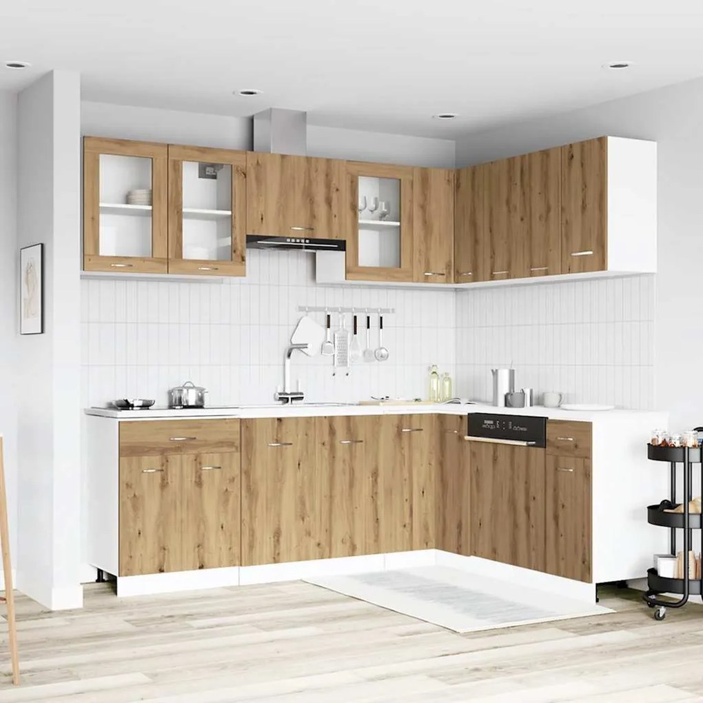 vidaXL 11 pcs armário cozinha conj. deriv. madeira carvalho artisiano
