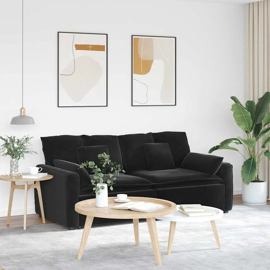 vidaXL Sofá modular com almofadas preto