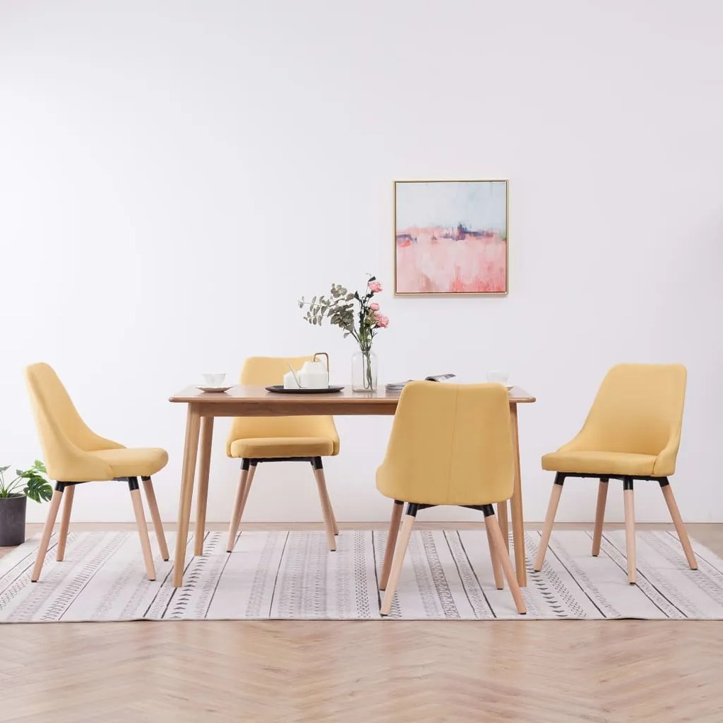 vidaXL Cadeiras de jantar 4 pcs tecido amarelo