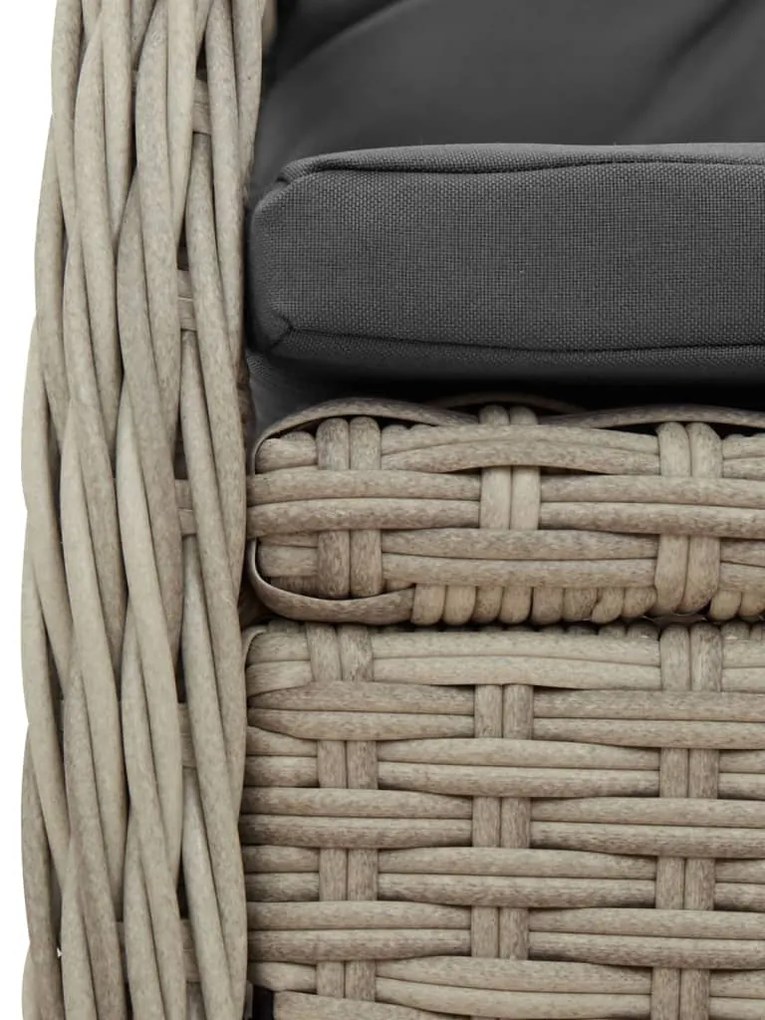 7 pcs conj. jantar p/ jardim c/ almofadões vime PE cinza-claro