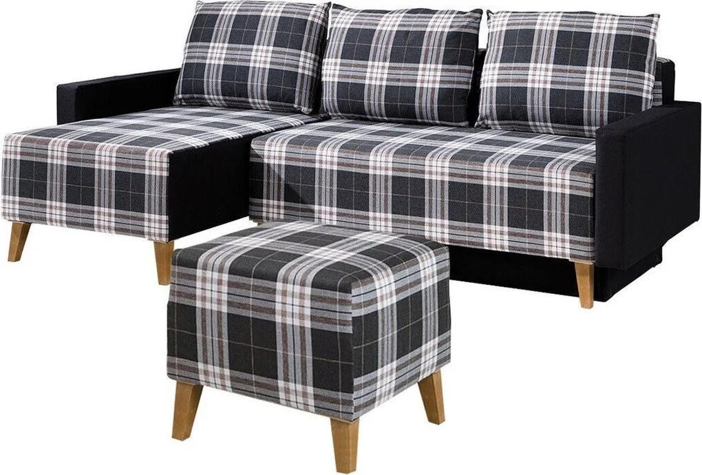 Conjunto de mobiliário com estofo Etrmoru 137, Cama com arrumação, Tecido, Pernas: Plástico