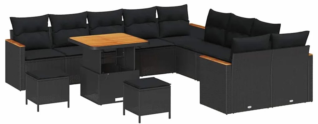 Conjunto de Sofá de Jardim vidaXL 13 Peças com Almofadas Preto Rattan