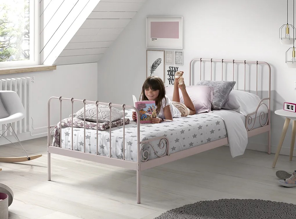 Cama infantil ALICE Metal 90x200cm + Estrado Rosa