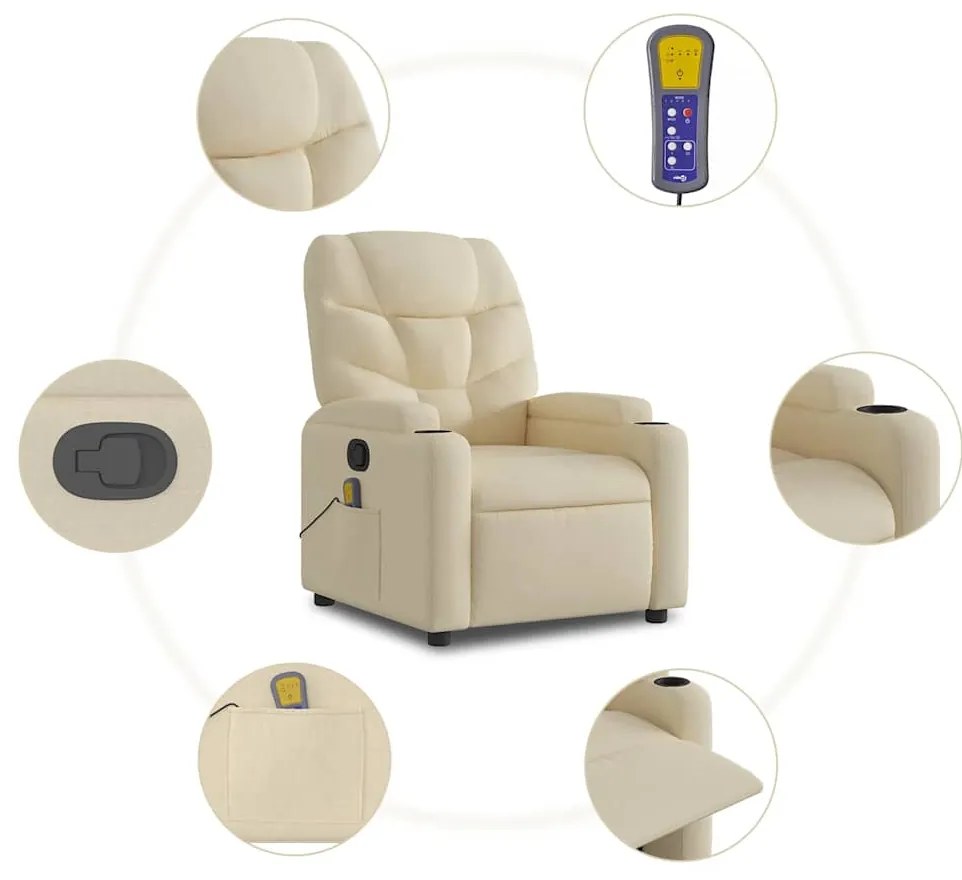 Poltrona de massagens reclinável tecido cor creme