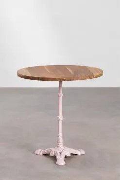 Mesa De Bar Redonda Em Madeira De Acácia Azteca Madeira De Acácia - Rosa Algodão Doce & Ø70 Cm - Sklum