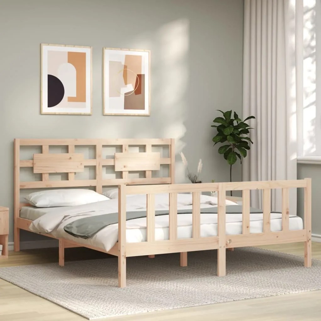 vidaXL Estrutura de cama King Size com cabeceira madeira maciça
