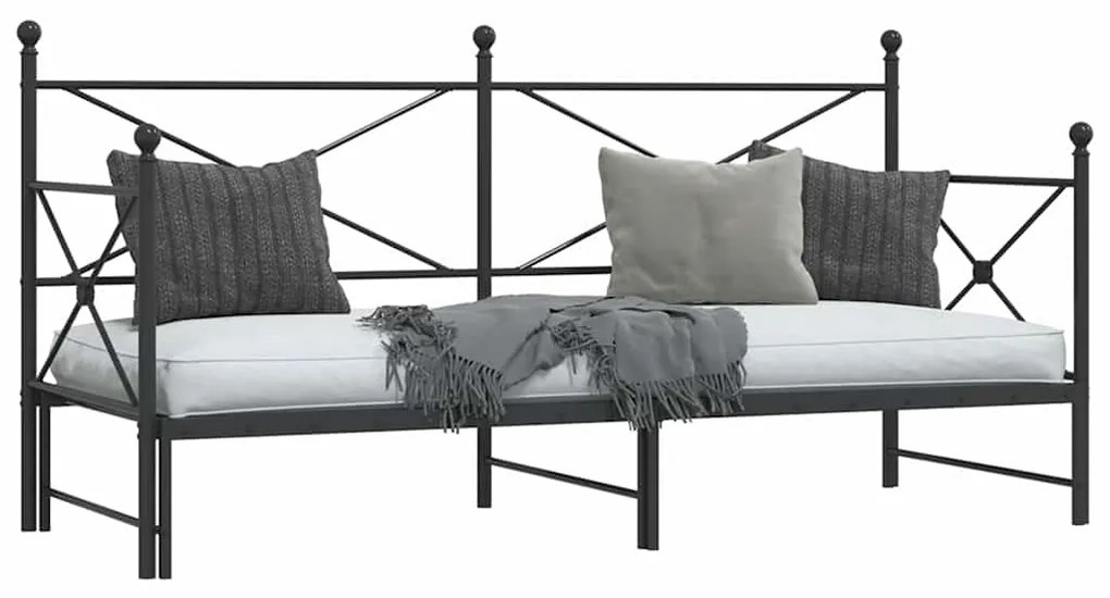 Cama de dia com gavetão sem colchão 80x200 cm aço preto
