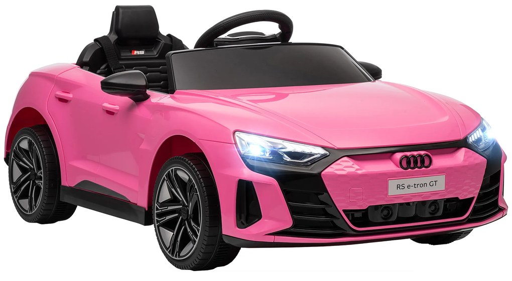 Carro Elétrico AUDI RS E-Tron GT 12V com 2 Motores Faróis LED Buzina Música USB 3-5km/h 103x58x41 cm Rosa