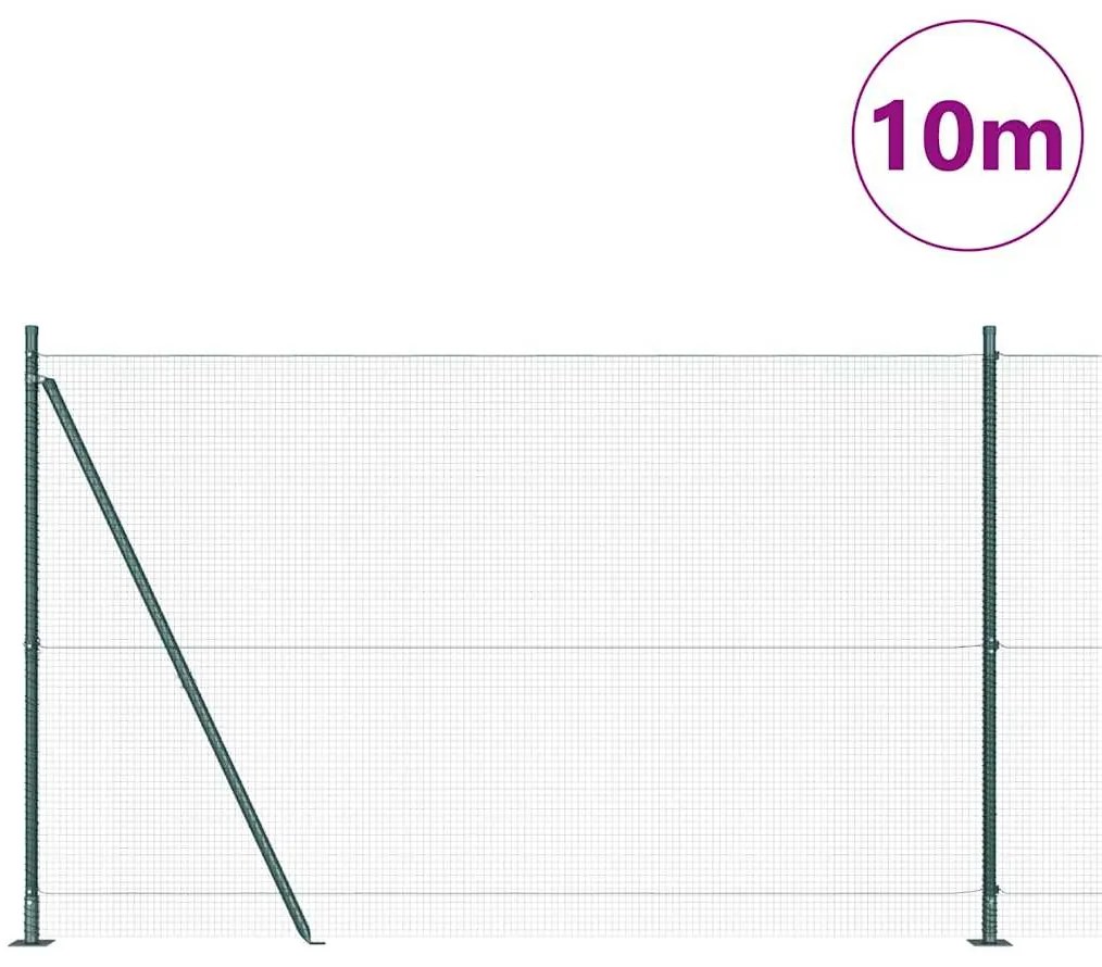 Cerca de Arame Welded com 7 Postes Flangeados Verde 1.4x10 m Aço