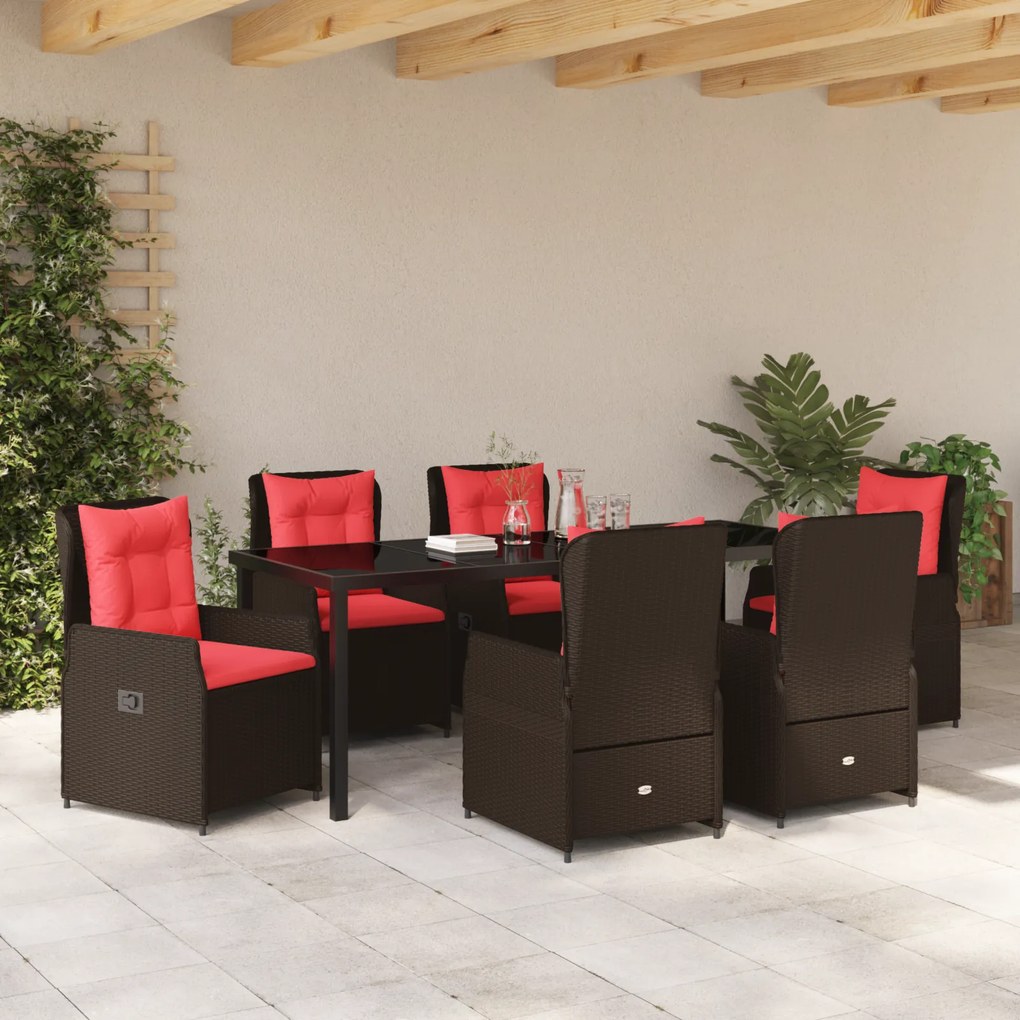 Conjunto de Jantar de Jardim 7 Peças Castanho Vime Poly
